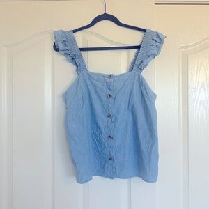 J. Crew Factory Womens Chambray Button Front Tank Top Ruffle Straps